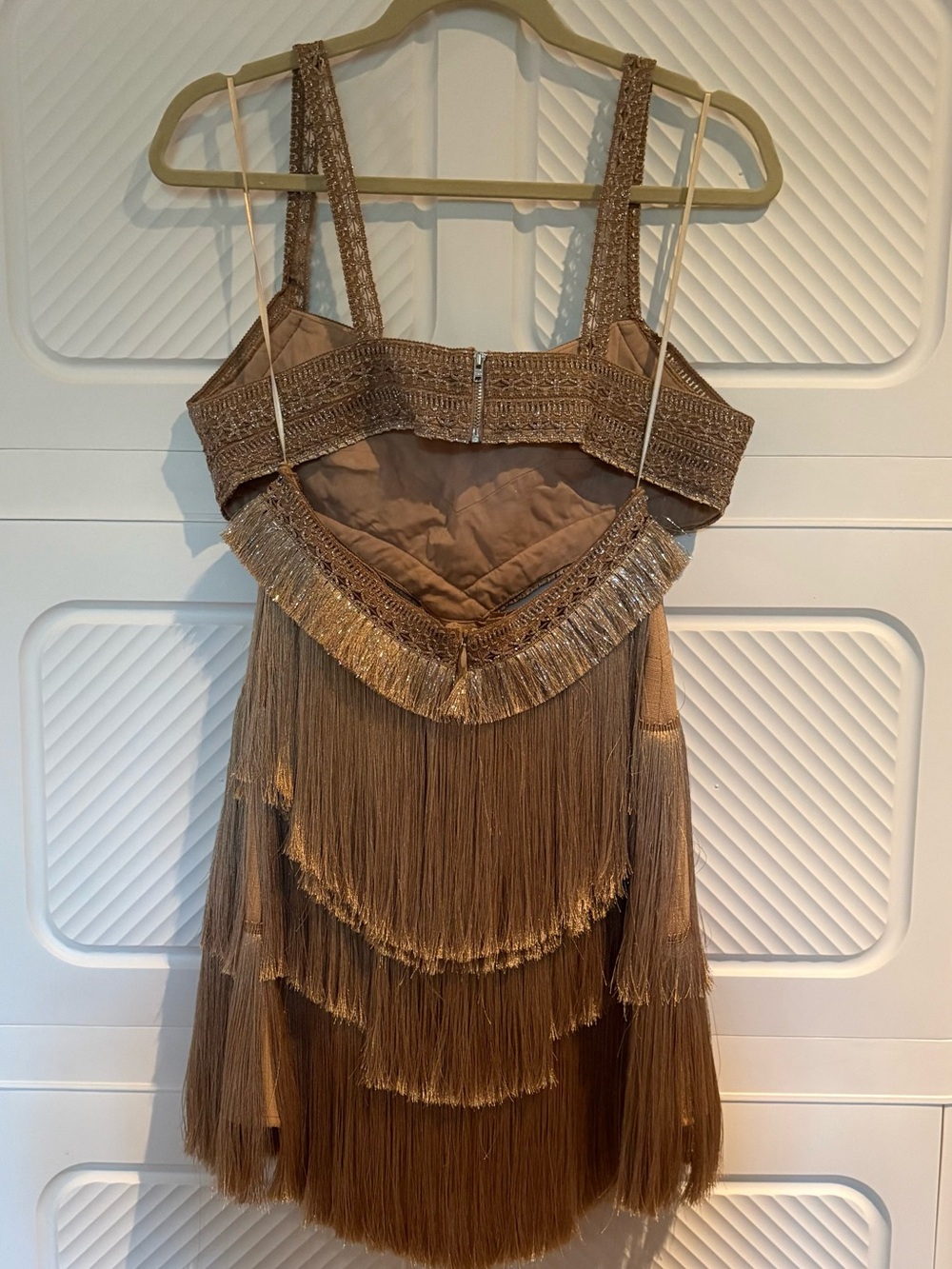 NWOT PatBO Gold Fringe Cutout Mini Dress - Picture 4 of 5